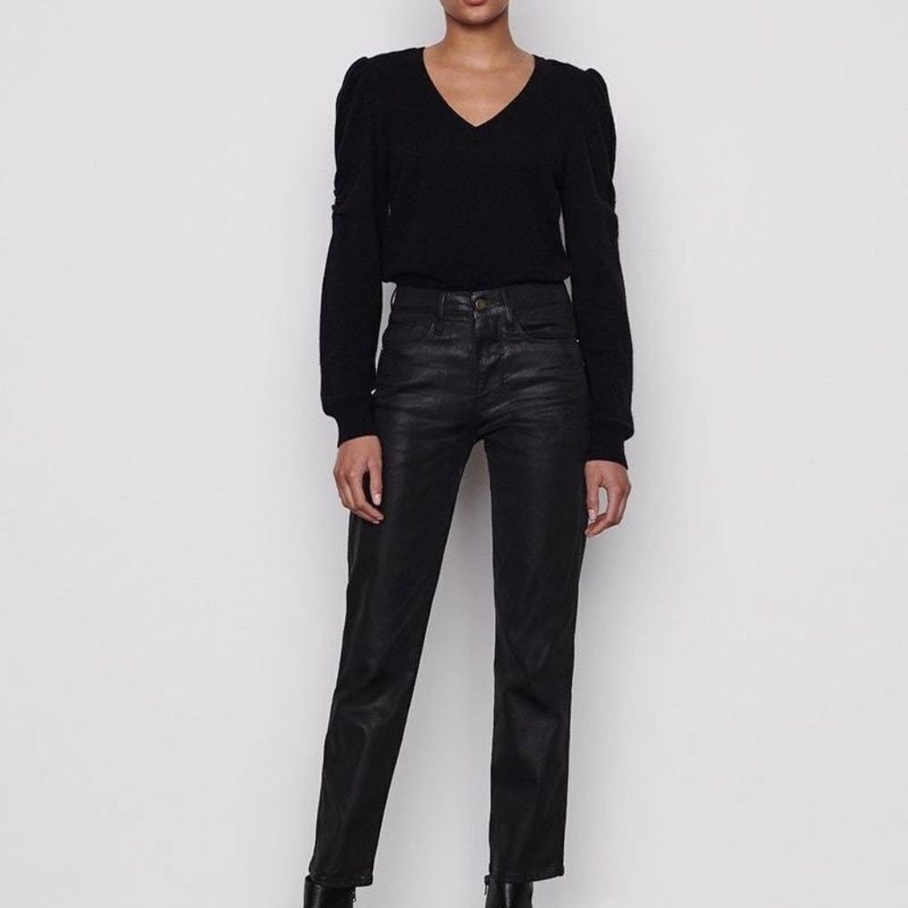 Frame Denim LeSylvie Noir Black Coated High Waist Straight Leg‎ Jeans NWT…